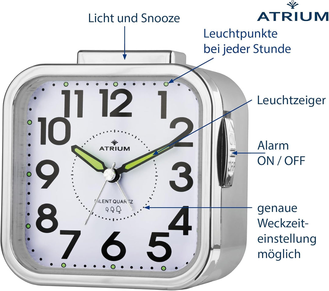Atrium Seniorenwecker extra deutlich Analog Quarz ohne Ticken grosse Zahlen extra lautes Glockensign
