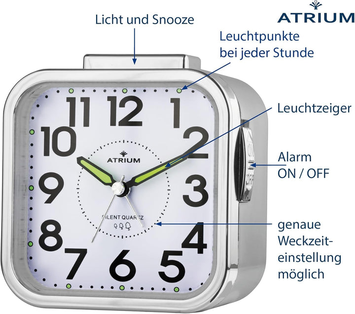 Atrium Seniorenwecker extra deutlich Analog Quarz ohne Ticken grosse Zahlen extra lautes Glockensign