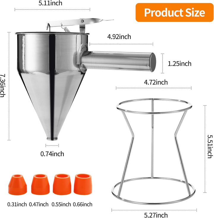 Teigspender Teigportionierer,Pfannkuchen Teigspender 1200ml,Edelstahl Teigspender mit Ständer,Wird m