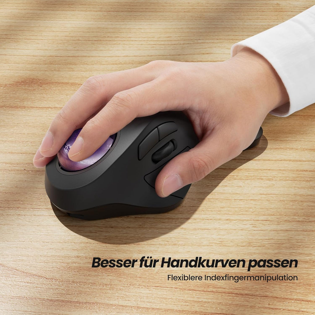 Nulea Kabellose Trackball-Maus,Ergonomisch &amp; Wiederaufladbar,Zeigefingersteuerung,5-stufig DPI (1600