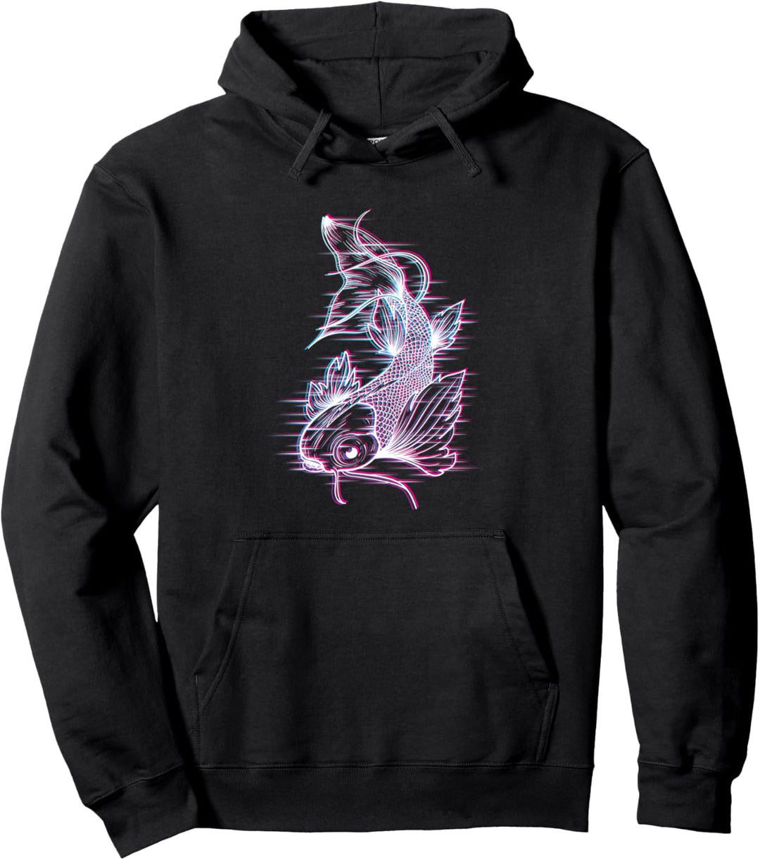 Japanischer Koi und Koi mit Vaporwave und Glitch-Effekt Pullover Hoodie
