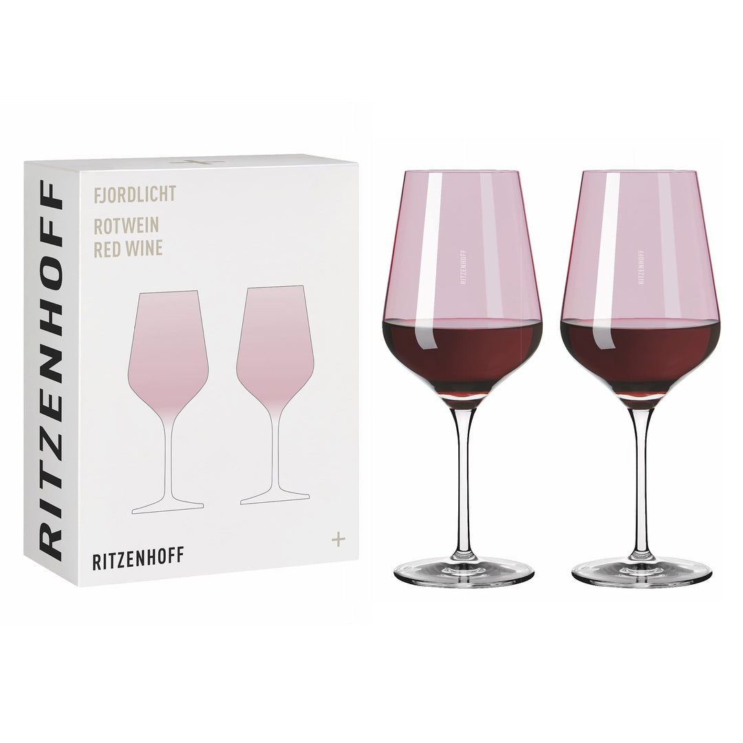 Ritzenhoff 3631003 Rotweinglas 500 ml – Serie Fjordlicht Nr. 3 – 2 Stück mit Farbverlauf Berry – Mad