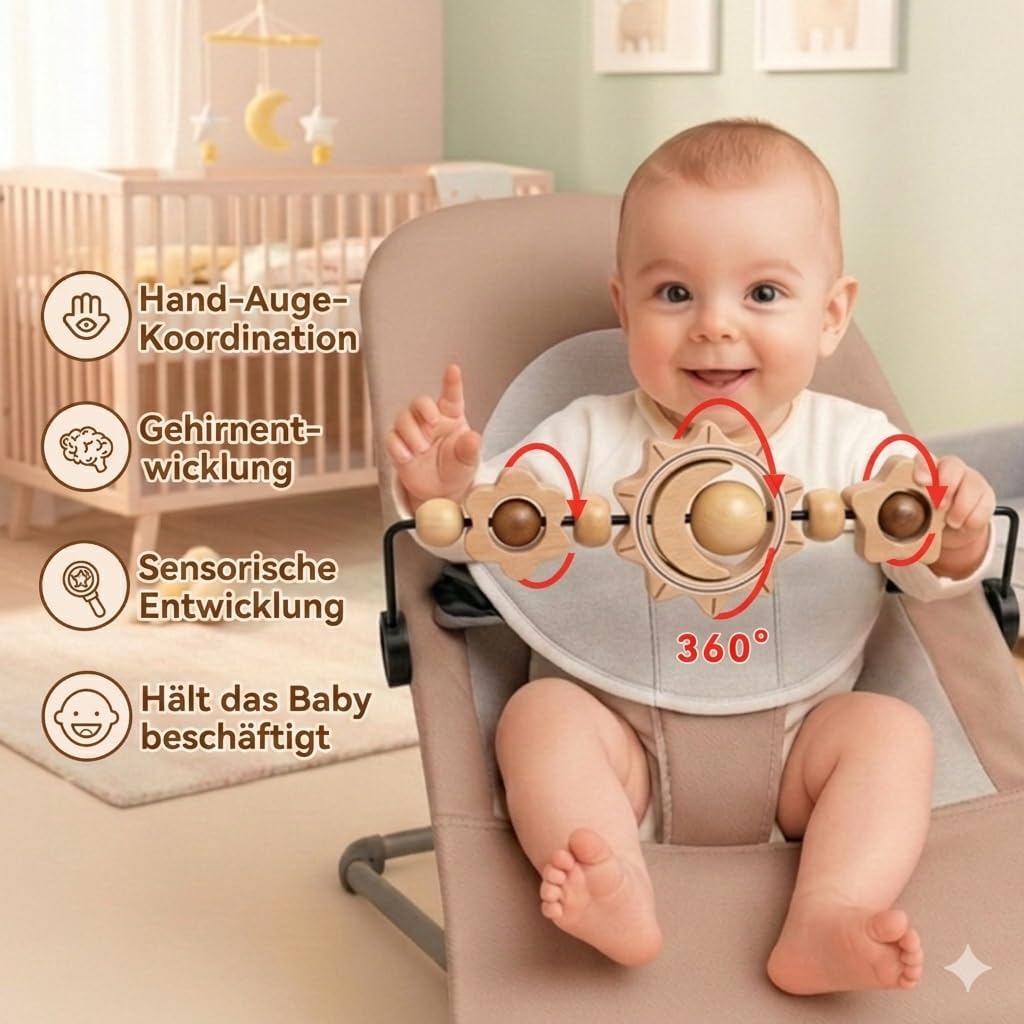 Spielzeug für Babywippe, kompatibel mit Baby Björn Bouncer Balance Soft & Bliss, drehbare Holzspielz