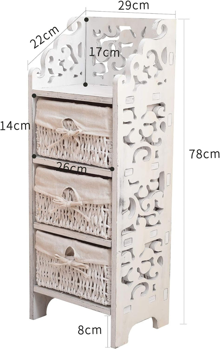 Rebecca SRL Stufenregal Korbregal Hochkommode Kommodenschrank 3 Rattankörben Cutout-Design Paulownie