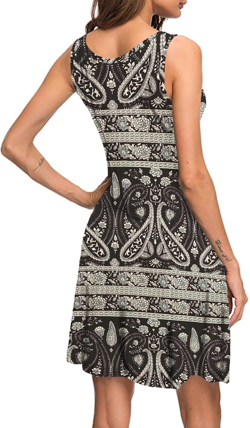 AUSELILY Sommerkleid Damen loose Strandkleid Blaue Blume Schwarz M, Blaue Blume Schwarz M
