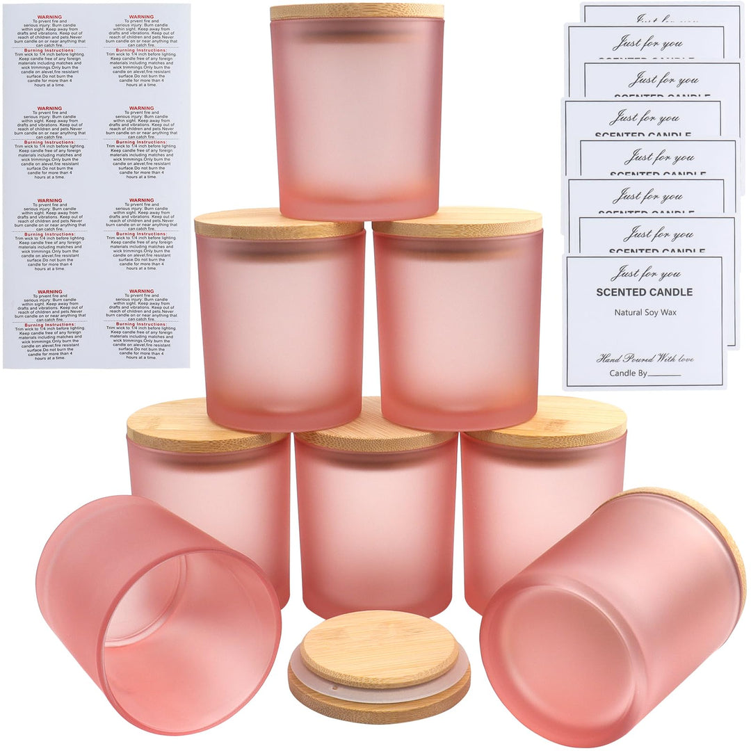 8 Pace Milchglas-Kerzengläser mit Bambusdeckel, leere Gläser (315 ml) für die Herstellung von Kerzen