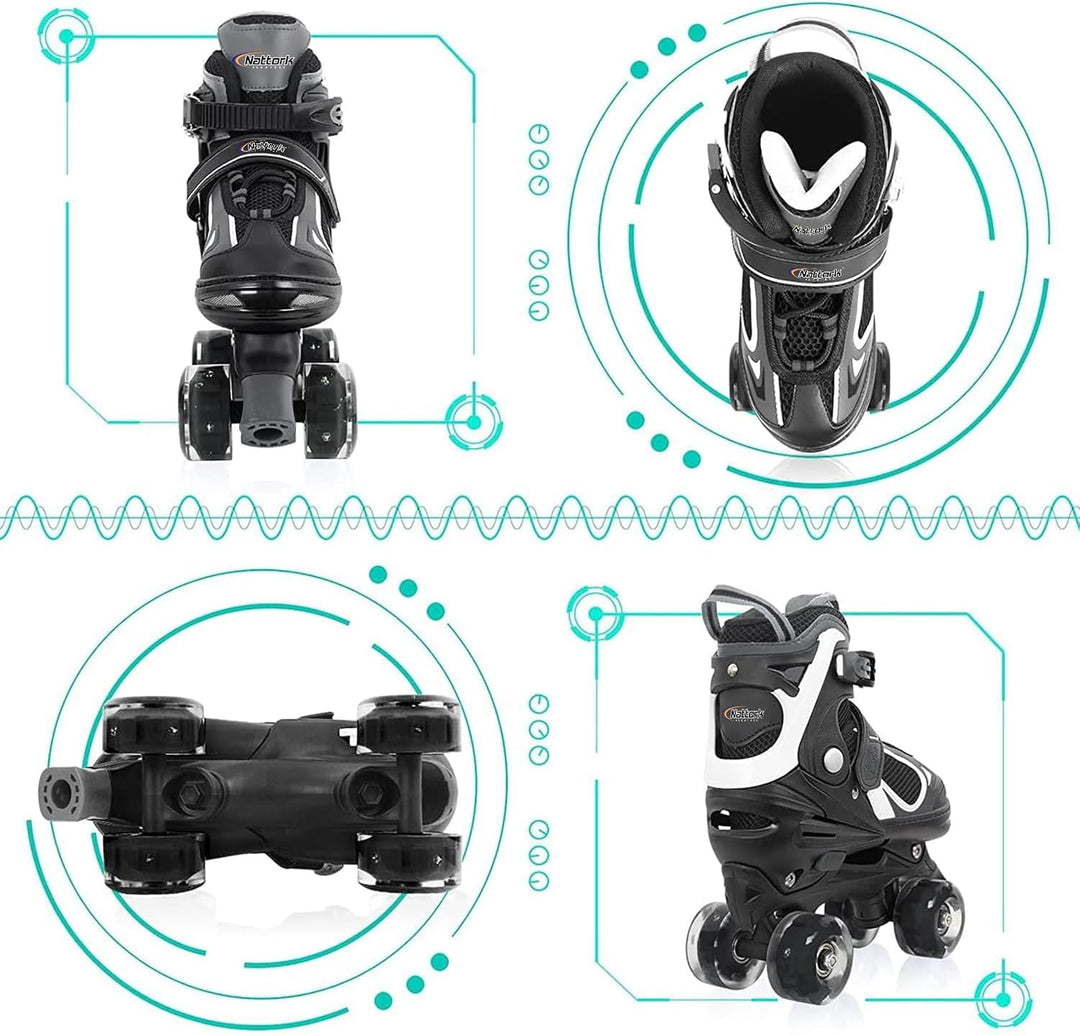 Nattork Kinder Rollschuhe für Jungen Mädchen, 4 Grössen Verstellbare Quad Skates, Roller Skates mit