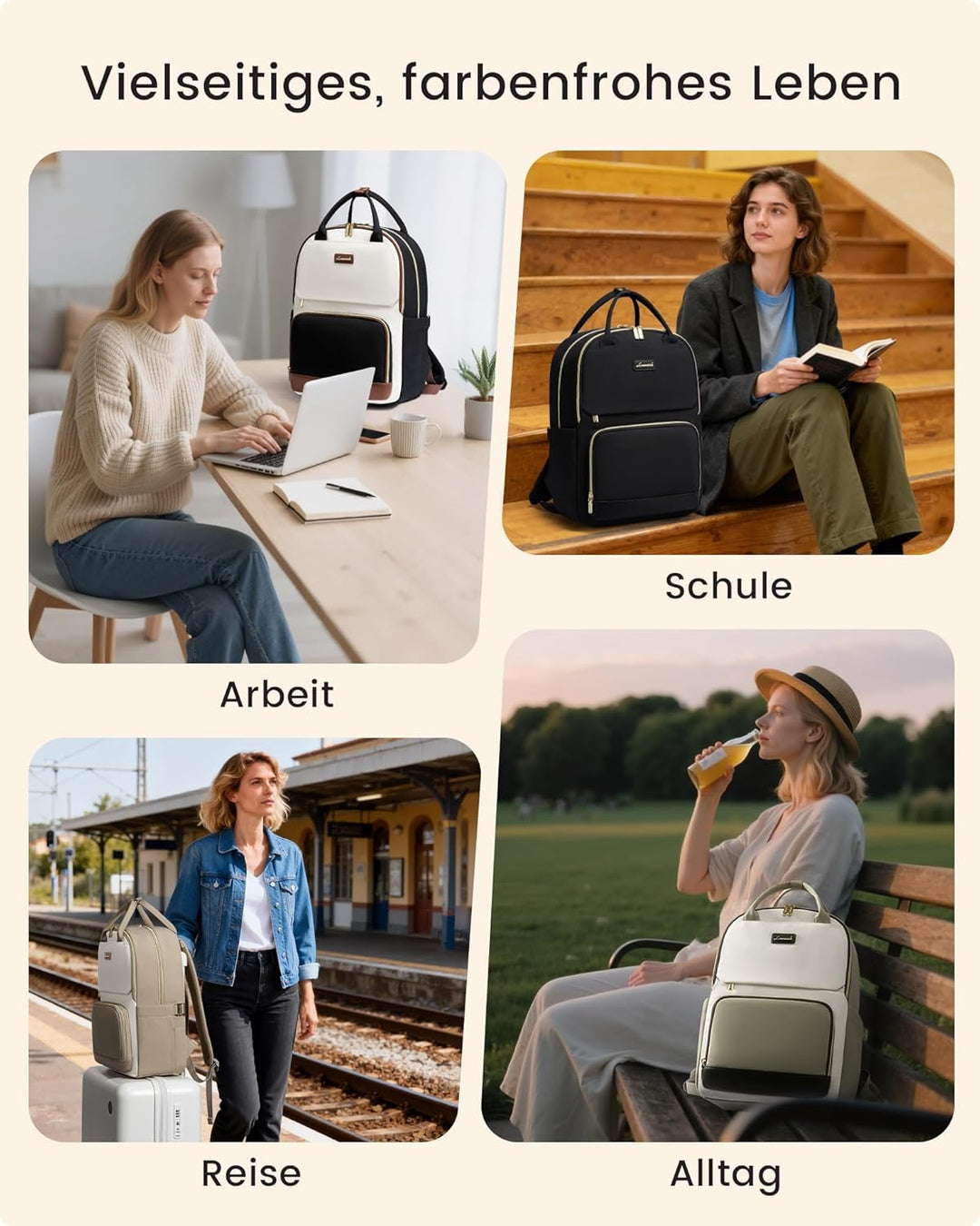 LOVEVOOK Rucksack Damen, 15.6 Zoll Laptop Schulrucksack Teenager mit Grossem Flaschenfach, Uni Schul