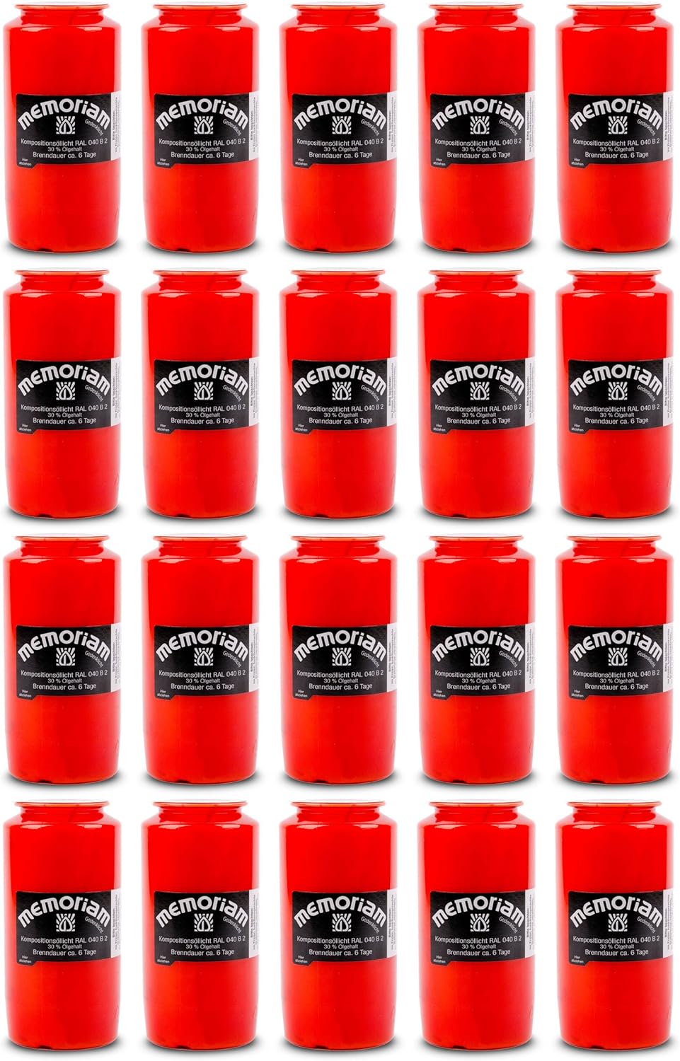 Memoriam Kompo Öllicht Nr. 73 - rot - 6 Tage Brenndauer - 20 Stück, Rot