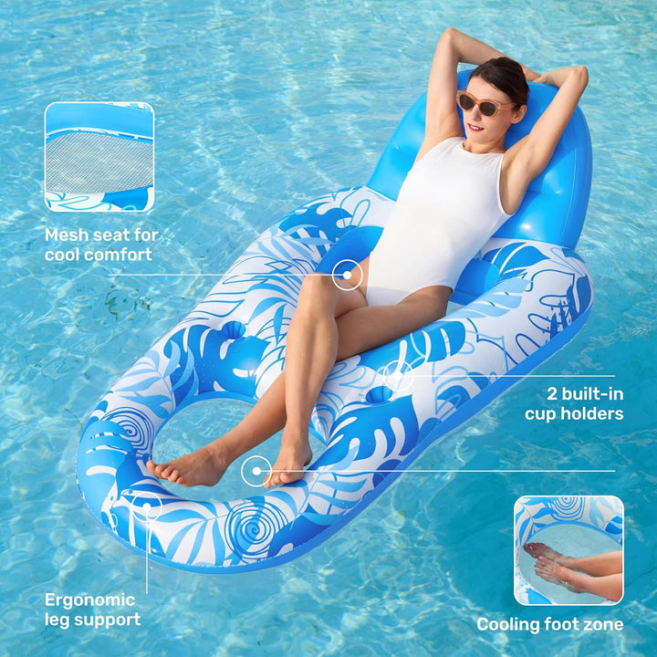 SLOOSH Wasser Pool Luftmatratze für Erwachsene, Aufblasbare Pool-Flösse mit Getränkehaltern und Fuss