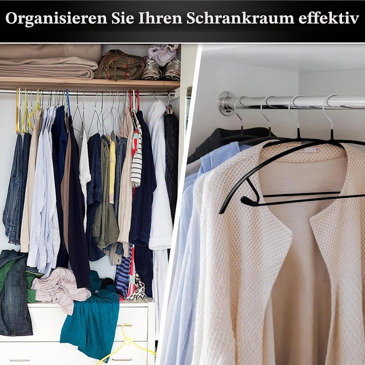 20 Stück Kleiderbügel Schwarz, 43 cm Kleiderbügel aus Metall,rutschfeste PVC Gummibeschichtung ohne