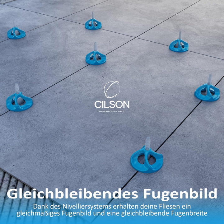 CILSON - Fliesen Nivelliersystem Tornado 2mm, Bausatz 500 Stück Gewindelaschen, Werkzeug Fliesenverl