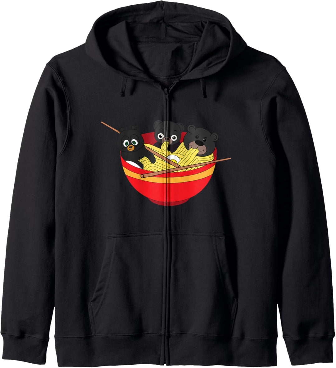 Kawaii Anime Braunbären essen japanische Ramen-Nudeln Kapuzenjacke