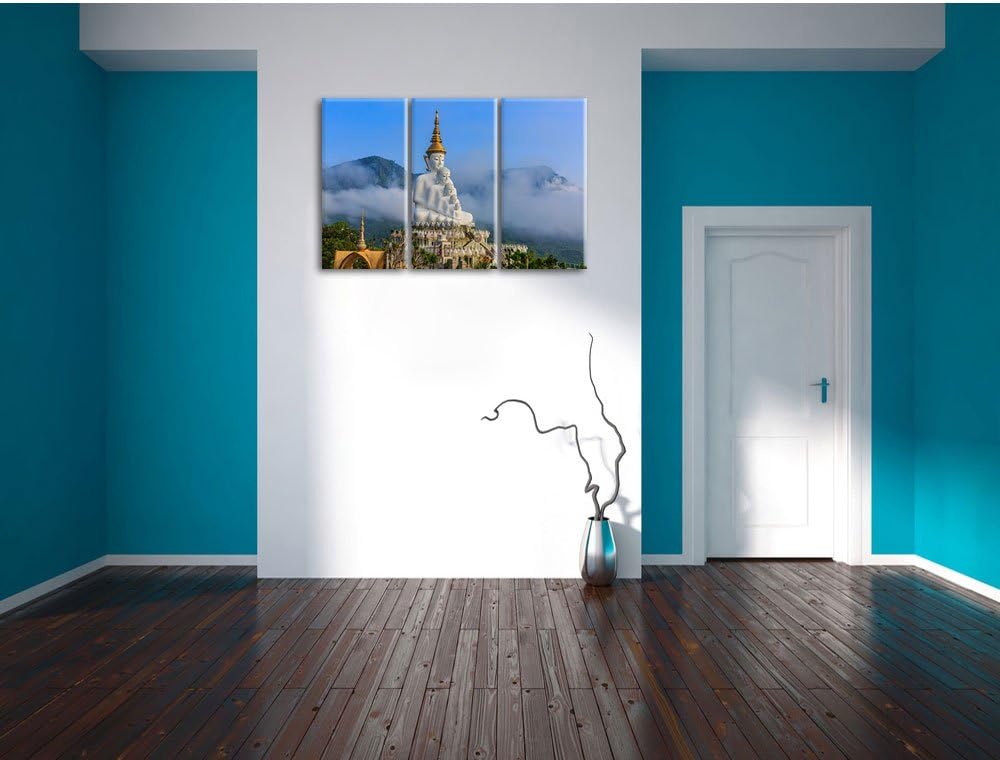 Pixxprint Buddha-Skulptur in Thailand als Leinwandbild | Grösse: 3 Teilig (120x80) | Wandbild| Kunst