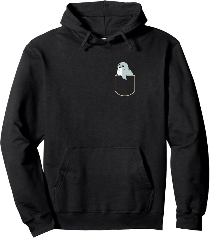 Lustiges Robbe In Der Brusttasche Geschenk Seehund Pocket Pullover Hoodie