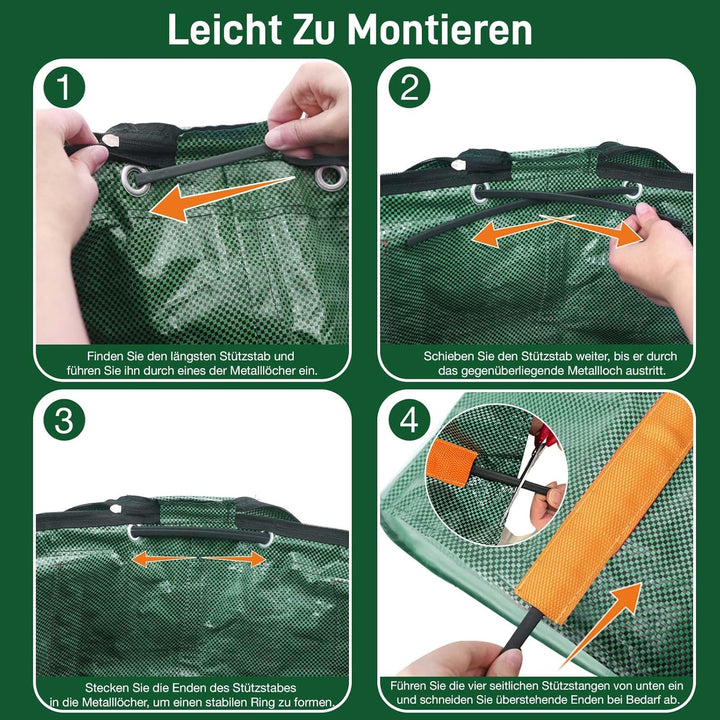 3x Gartenabfallsack stabil 272L - Gross Gartensack Laubsack mit Deckel, Selbststehend Grünschnittsac