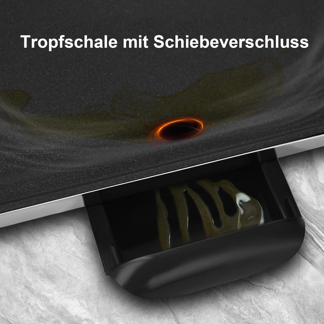 AEWHALE Tischgrill Elektrisch,XXL Plancha-Teppanyaki Grillplatte 2400W mit Wind-/Spritzschutz aus Ed