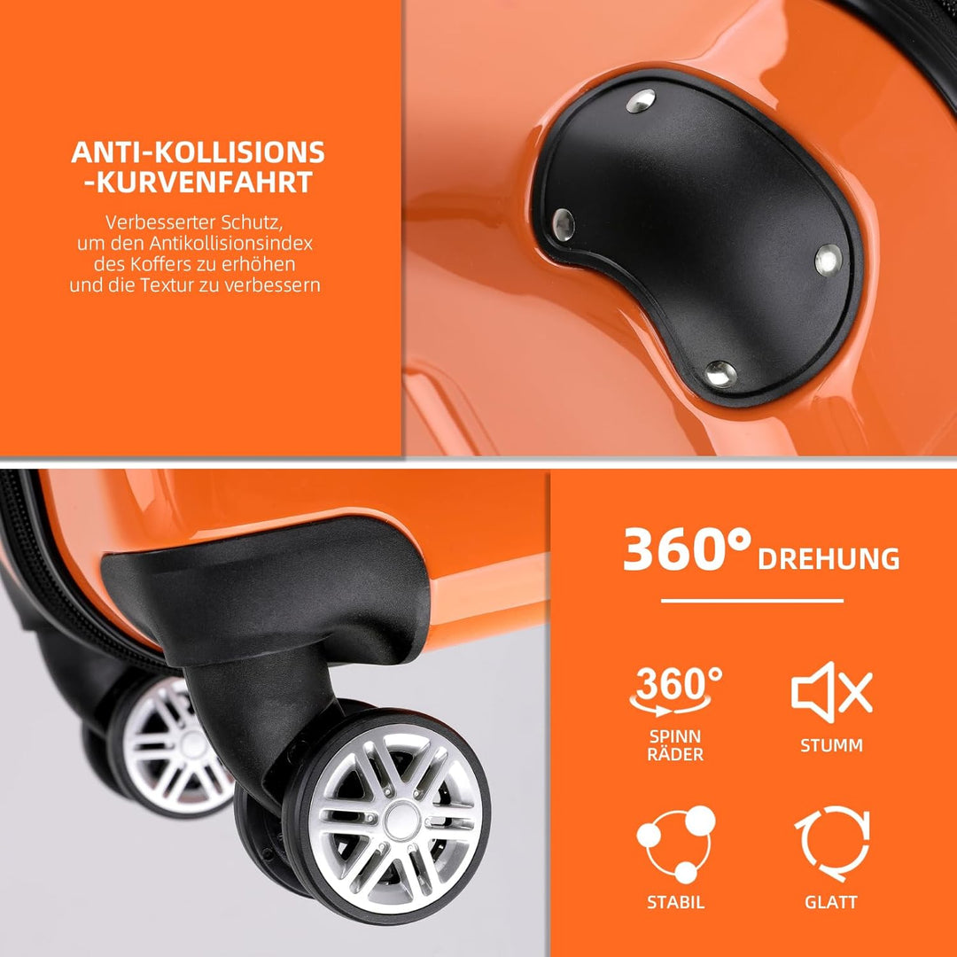BEIBYE Hartschalen Koffer Trolley Rollkoffer Reisekoffer 4 Zwillingsrollen Polycabonat (Orangen, Kof