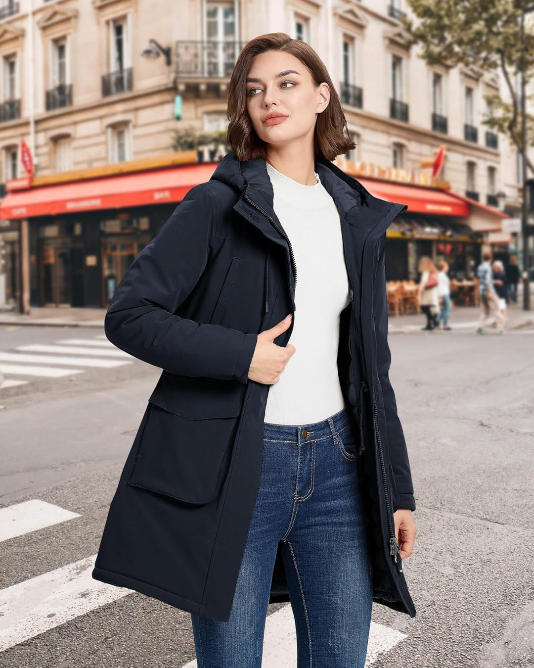 33,000ft Damen Wintermantel Lange Warme Winterjacke Parka Regenjacke Verdickene Funktionsjacke Mit K
