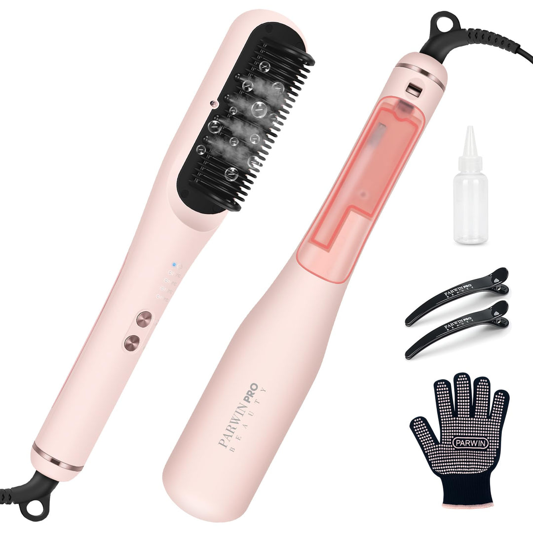 Pro Dampf Glättbürste, PARWIN PRO BEAUTY 3-in-1 Dampf Haarglätter Bürste, LED-Anzeigeleuchte, Ionent