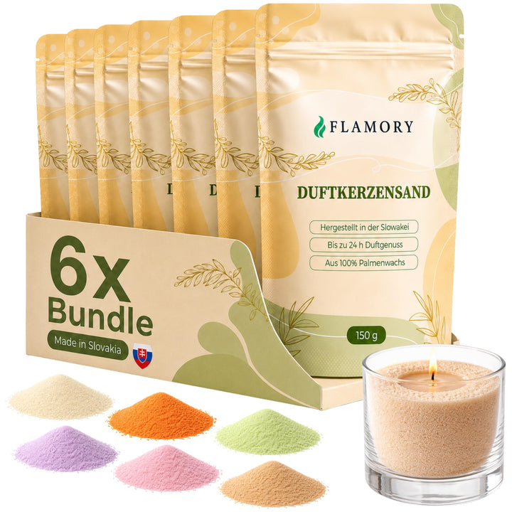 Kerzensand mit Duft Discovery Set 6x150g – [Orange/Vanille/Lavendel/Verbena/Rose/Sandelholz] – 18 Do
