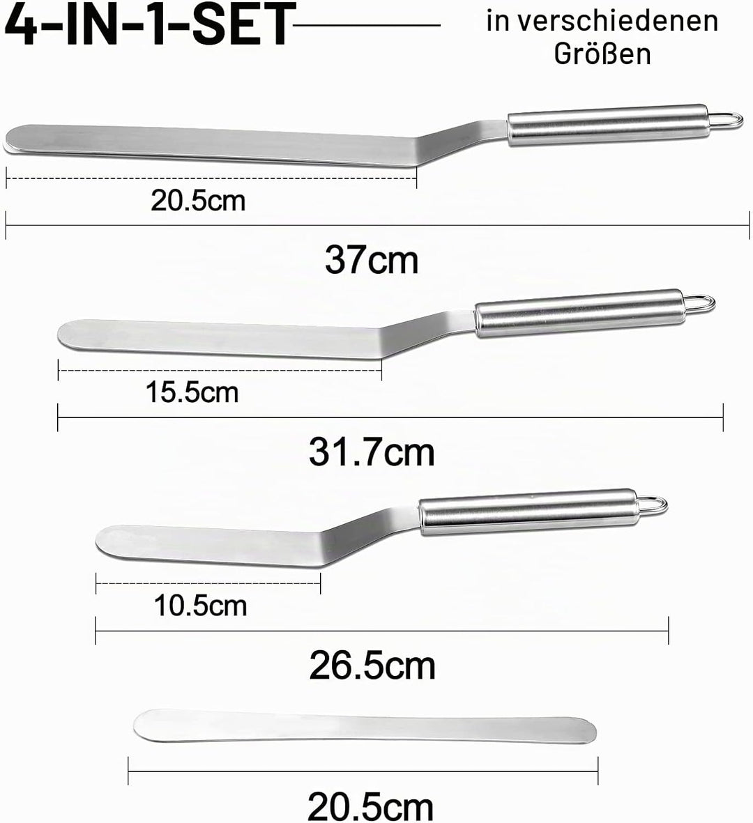 Vinabo Küchenspachtel-Set, 4 Stück, abgewinkelt, Spachtel aus Edelstahl, Spachtel für Kuchen, Kuchen