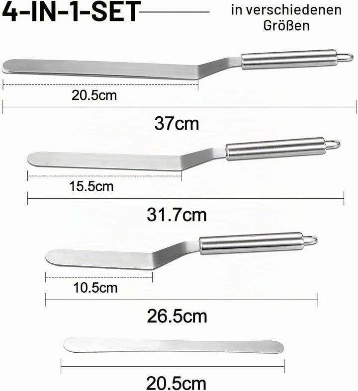 Vinabo Küchenspachtel-Set, 4 Stück, abgewinkelt, Spachtel aus Edelstahl, Spachtel für Kuchen, Kuchen