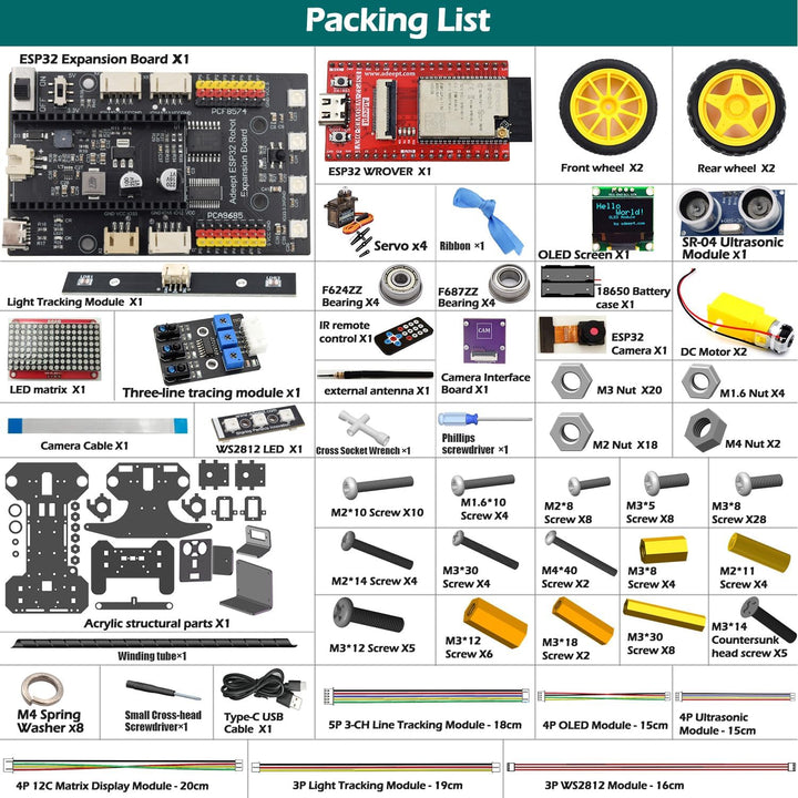 Adeept Smart Car Kit for ESP32-WROVER(Compatible with Arduino IDE), Line Tracking, Obstacle Avoidanc