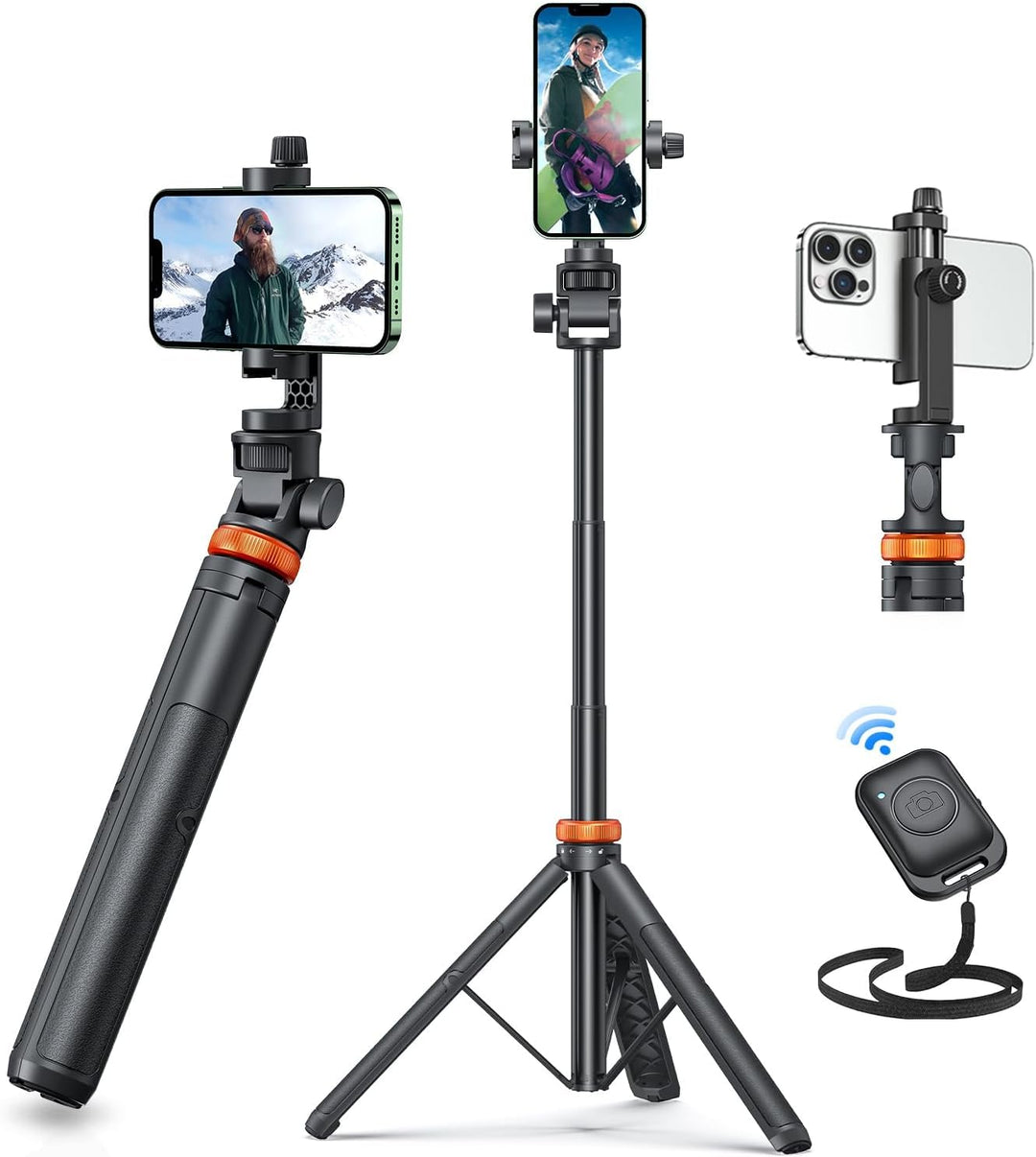 eucos Handy Stativ, Stativ für Smartphone und Selfie Stick mit Fernbedienung, 158CM Hochrobust Struk