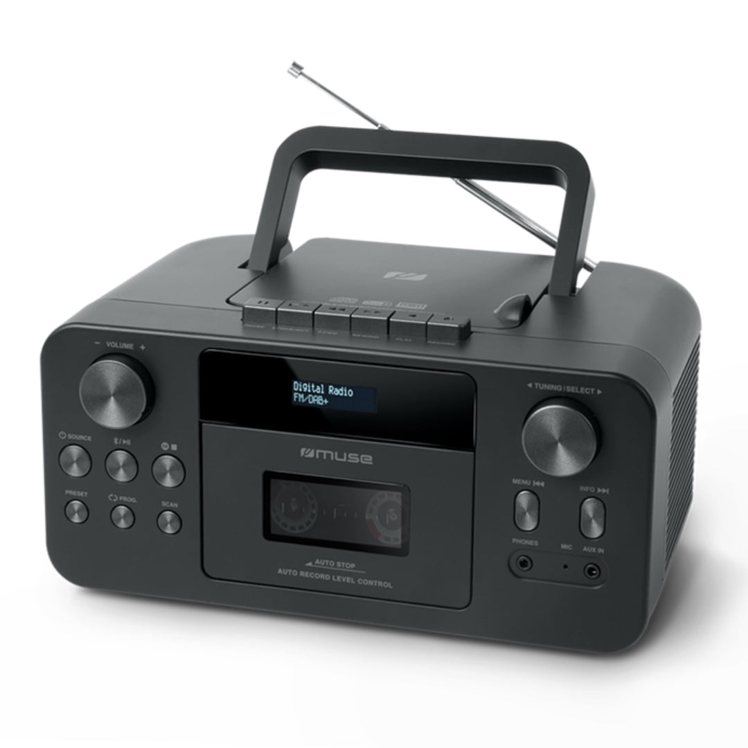 MUSE Tragbares DAB+ Radio mit Bluetooth CD-Player, Kassettenspieler, UKW, Kopfhörer-Eingang, AUX-In,