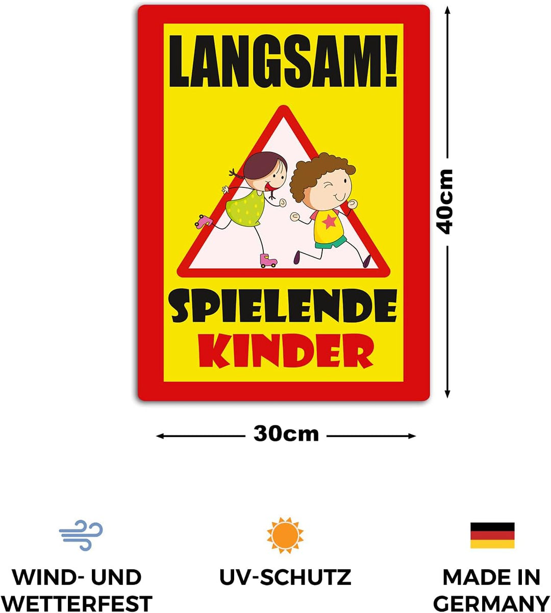 3 Stück XXL Langsam ! spielende KINDER Schild 30 x 40 cm aus stabiler PVC Hartschaumplatte 5mm mit U