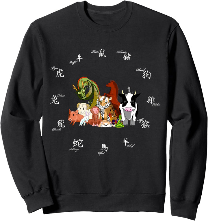 chinesische Sternzeichen Tiere Pferd Hund Affe Drache China Sweatshirt