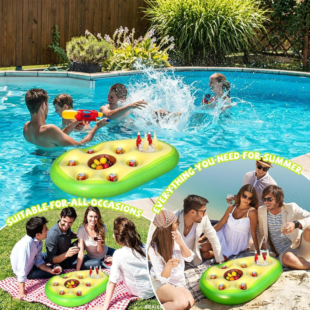 Pool Bar Aufblasbarer Getränkehalter, 2 in1 Avocadoform Getränke Snackhalter, 8 Löcher Grosse Kapazi