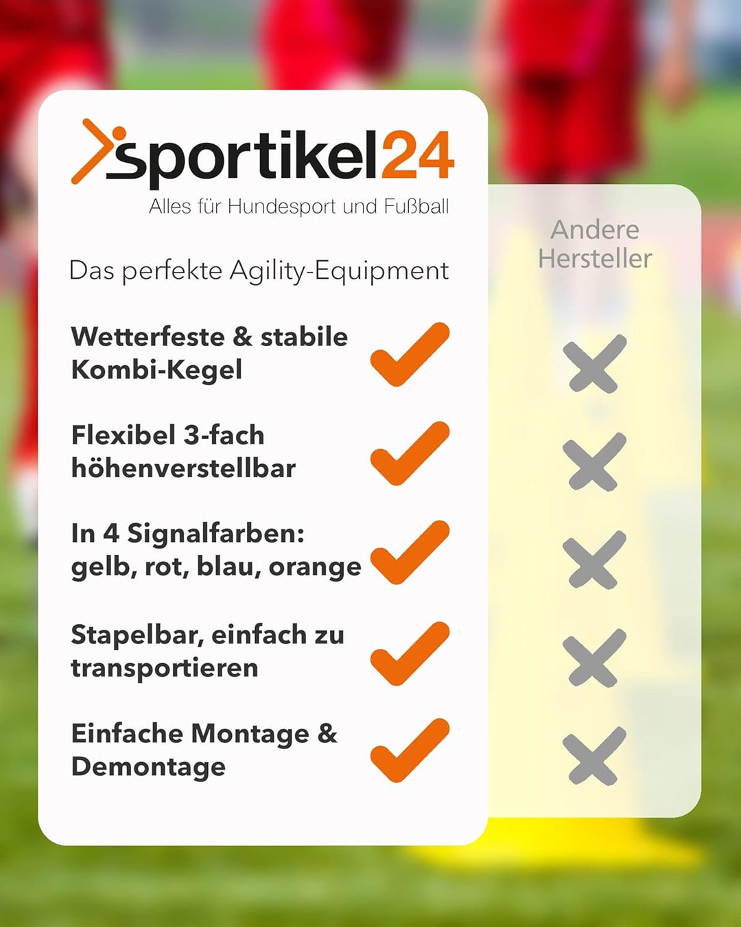 Kombi Kegel 40 – 4er Set – für den Aufbau von Hürden- oder Slalom-Parcours für Agility-Training – Sp