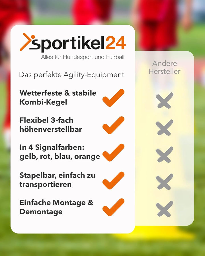 Kombi Kegel 40 – 4er Set – für den Aufbau von Hürden- oder Slalom-Parcours für Agility-Training – Sp
