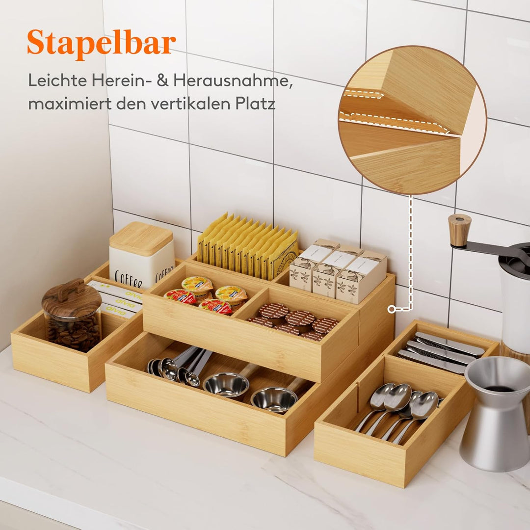 Lifewit 5er-Set Schubladen Organizer mit 6 Einsätzen, Verstellbare Aufbewahrungsbox mit 11 Fächern,