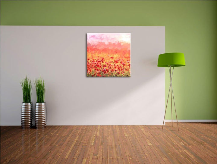 Pixxprint Mohnfeld als Leinwandbild/Grösse: 70x70 cm/Wandbild/Kunstdruck/fertig bespannt, 70x70