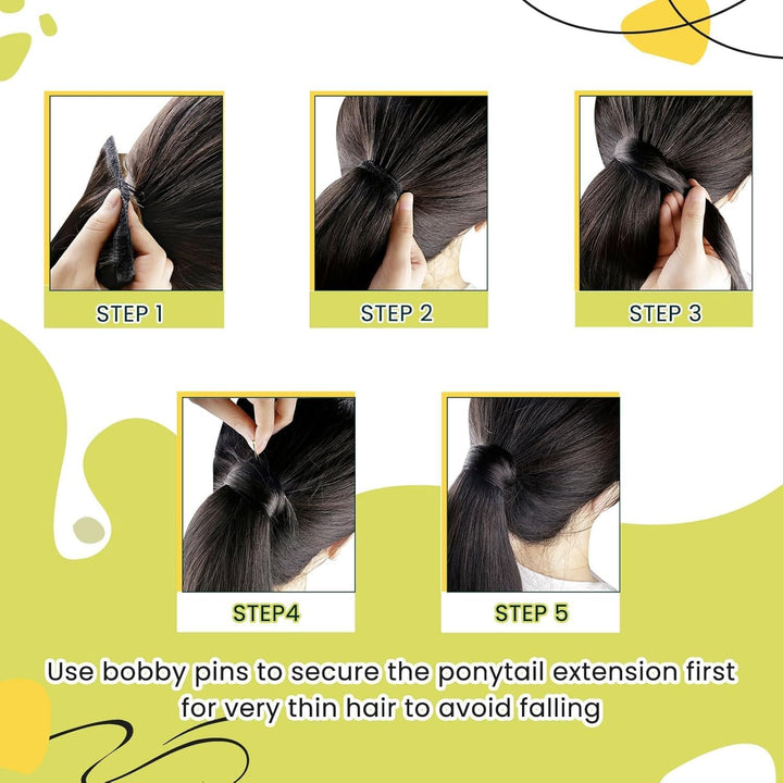 RUNATURE Echthaar Zopf Schwarz 45cm Gerade Echte Haare Ponytail Extensions Echthaar Schwarz Glatt Me