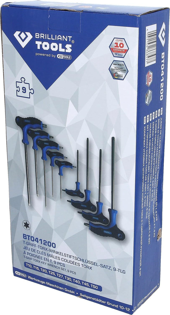 BRILLIANT TOOLS BT041200 T-Griff-Torx-Winkelstiftschlüssel-Satz, 9-TLG. [Powered by KS Tools]