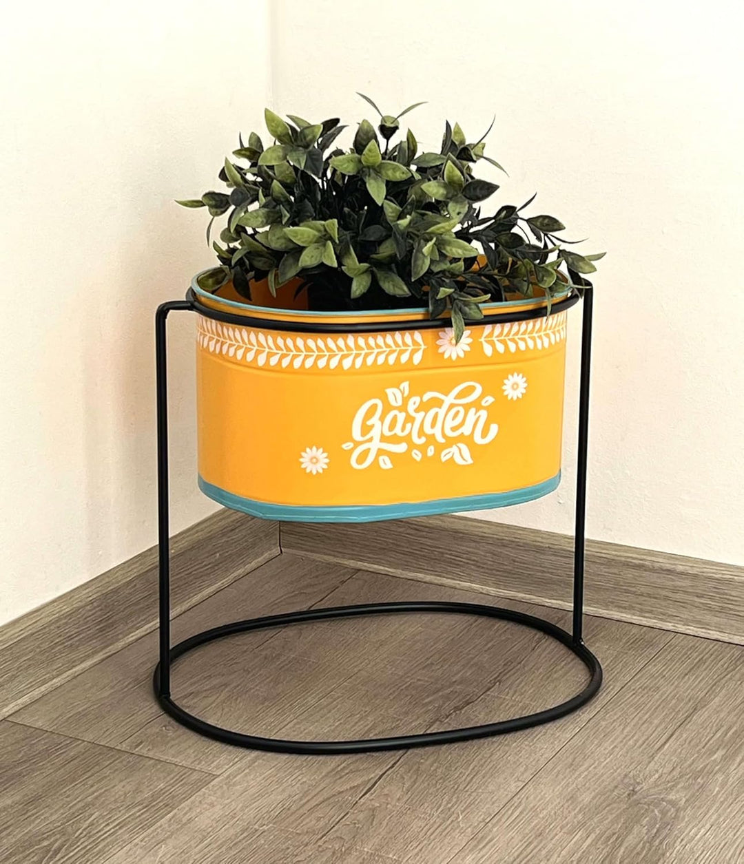DanDiBo Blumenhocker mit Topf Metall Stehend Orange Oval 30 cm Blumenständer 96526 L Blumensäule Mod