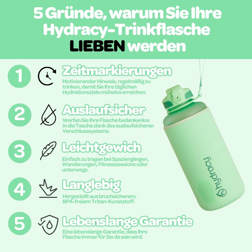 Hydracy Trinkflasche mit Fruchteinsatz - 2L Wasserflasche - BPA-freie Trinkflasche mit Zeitmarkierun