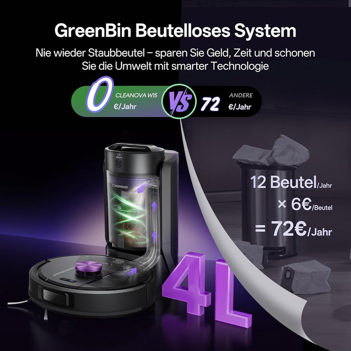 Vexilar W15 Saugroboter mit Wischfunktion, Beutelloser Multi-Zyklon-Absaugstation Staubsauger Robote