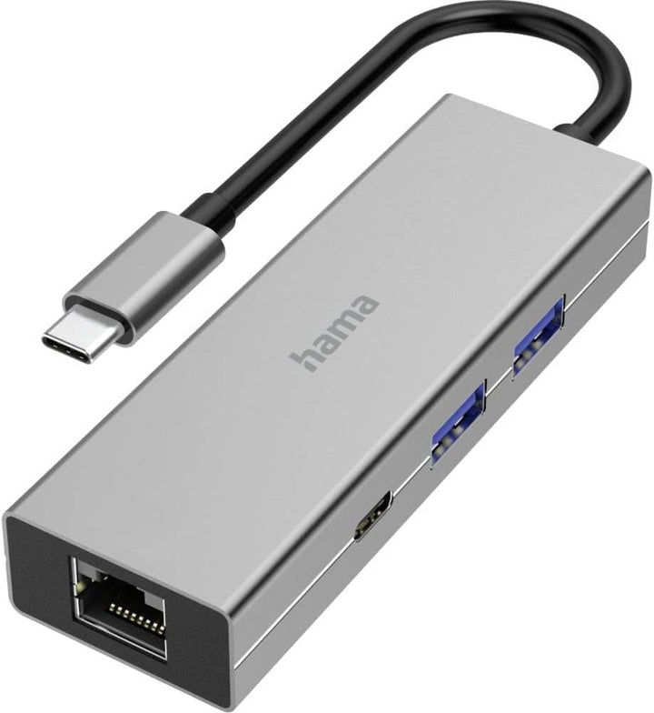 Hama USB C Hub 4 Ports (Multiport Adapter 1x LAN Gigabit Ethernet, 2X USB-A, 1x USB-C zur Übertragun