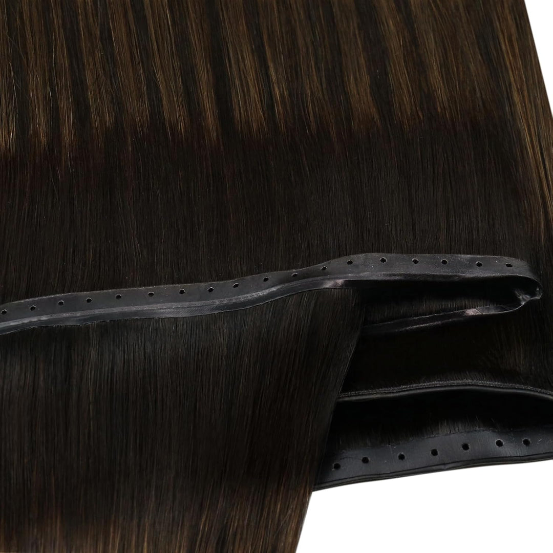YoungSee 100g OVO Weft Extensions Echthaar Ombre 60 cm,Butterfly Weft Extensions Echthaar Dunkelbrau