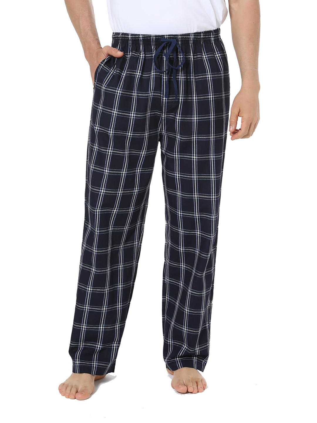 Jveyvth Herren 100% Baumwolle Pyjamahose, Gewebte kariert Schlafhose Loungewear Pyjama Hose mit Tasc