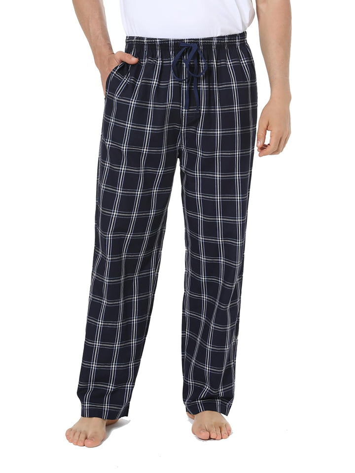Jveyvth Herren 100% Baumwolle Pyjamahose, Gewebte kariert Schlafhose Loungewear Pyjama Hose mit Tasc