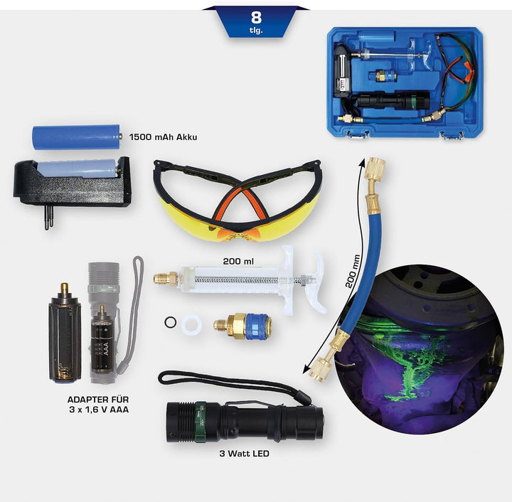 BRILLIANT TOOLS BT611020 UV-Lecksuch-Taschenlampen-Satz, 8-tlg [Powered by KS TOOLS]