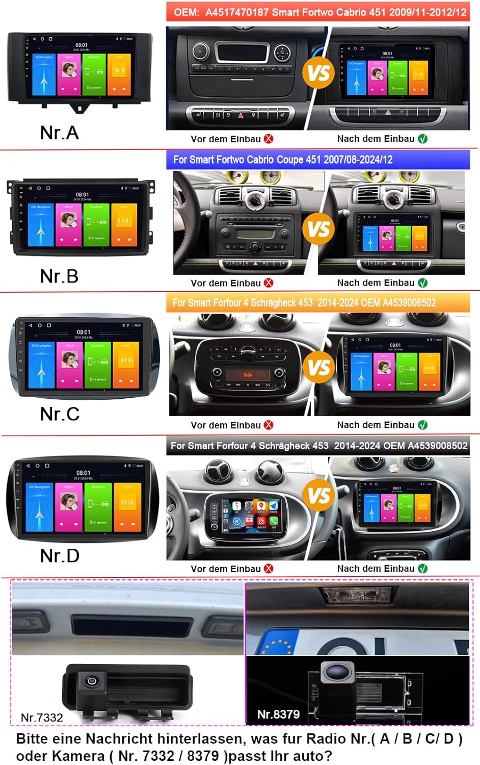 Android Autoradio Mit GPS Navigation HD Bildschirm Touch Display Canbus + Einparkkamera Nachtsicht H