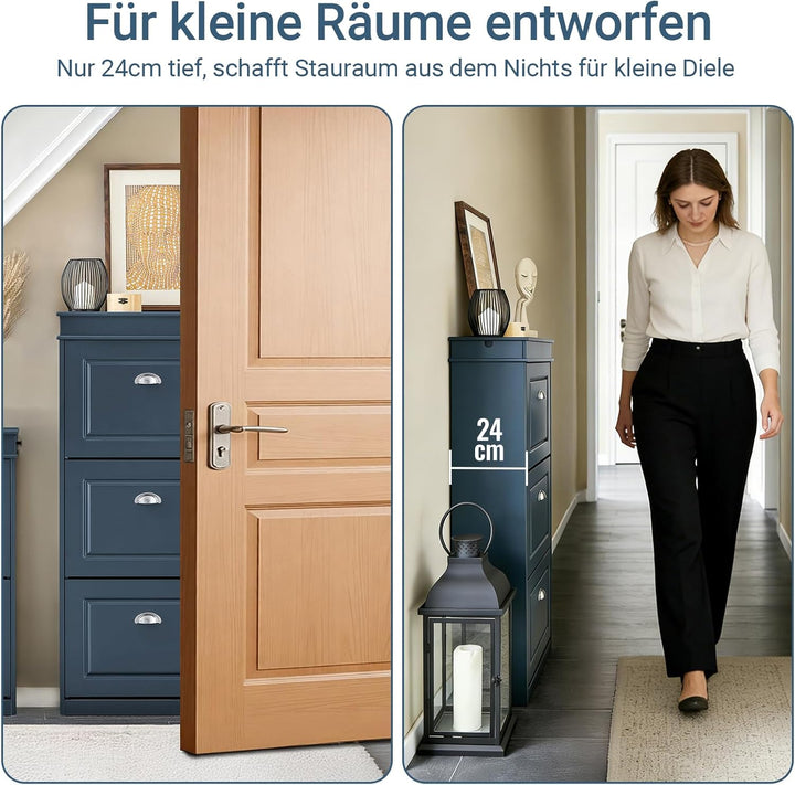 SoBuy Schuhschrank mit 3 Klappen - Schmaler Schuhkipper mit 6 Ablagen, Verstellbares Schuhregal für