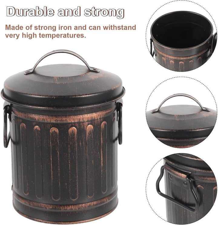 Mini-Eimer Für Kamin, Vintage-metalldose Deckel Und Griff, Gerader Retro-Eimer Für Feuerholzofen